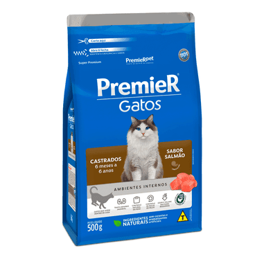 PREMIER GATO CASTR. 6 MESES A 6 ANOS SALMAO 500GRS