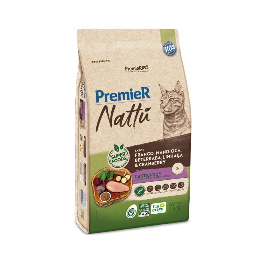 PREMIER NATTU GATO AD.CASTR.MANDIOCA 7.5KG