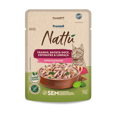 PREMIER NATTU UMIDOS GATOS CAST FRAN/BAT DOCE 20X70GRS